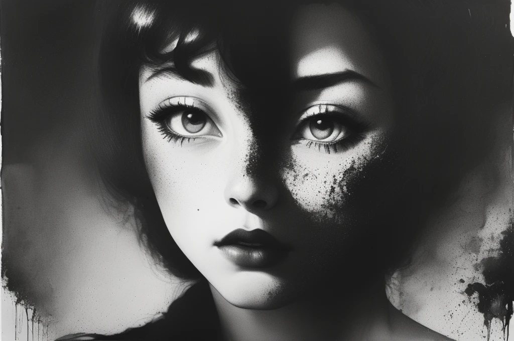 Two women with different faces are depicted on a black background, dark schizophrenia portrait, junji ito artwork, Author: Shinoda Shop, Jisoo Choi, Ghostly and sad expression, Ni Zan, dark illustration, Siamese twins, Junji Murakami, Melancholic art, ito junji art, Junji Ito's artistic style, The Many Faces of, (((Sketch of a tattoo on the wrist:1.1)))