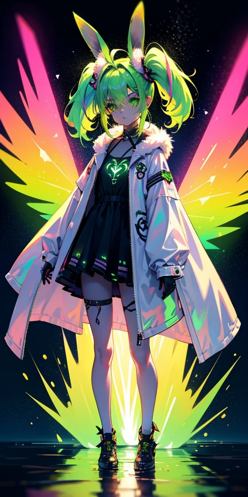 Rabbit technique , Science Fiction, Fluffy ,
1 girl, Tattoo, Glowing tattoo, Glowing eyes, Colorful glowing hair , Full body love, Green Hair,
Kawaiitech, Soft colors, Kawaii, Lovely colors,