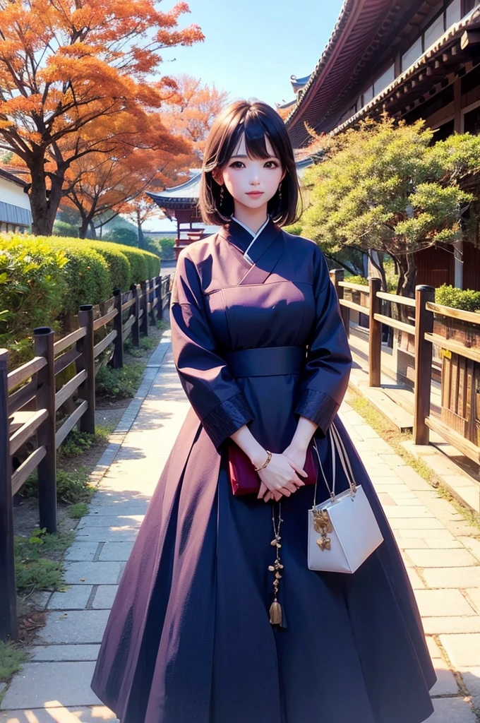 1 Girl、Kyoto、Temple、autumn、blue sky