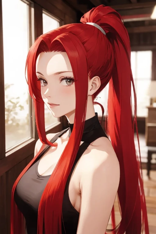 Long hair, red ponytail