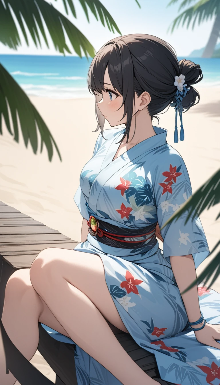 masterpiece, best quality, highres, 8k, ,medium breasts,1girl,cafe,yukata,swimsuit_aside,at dawn