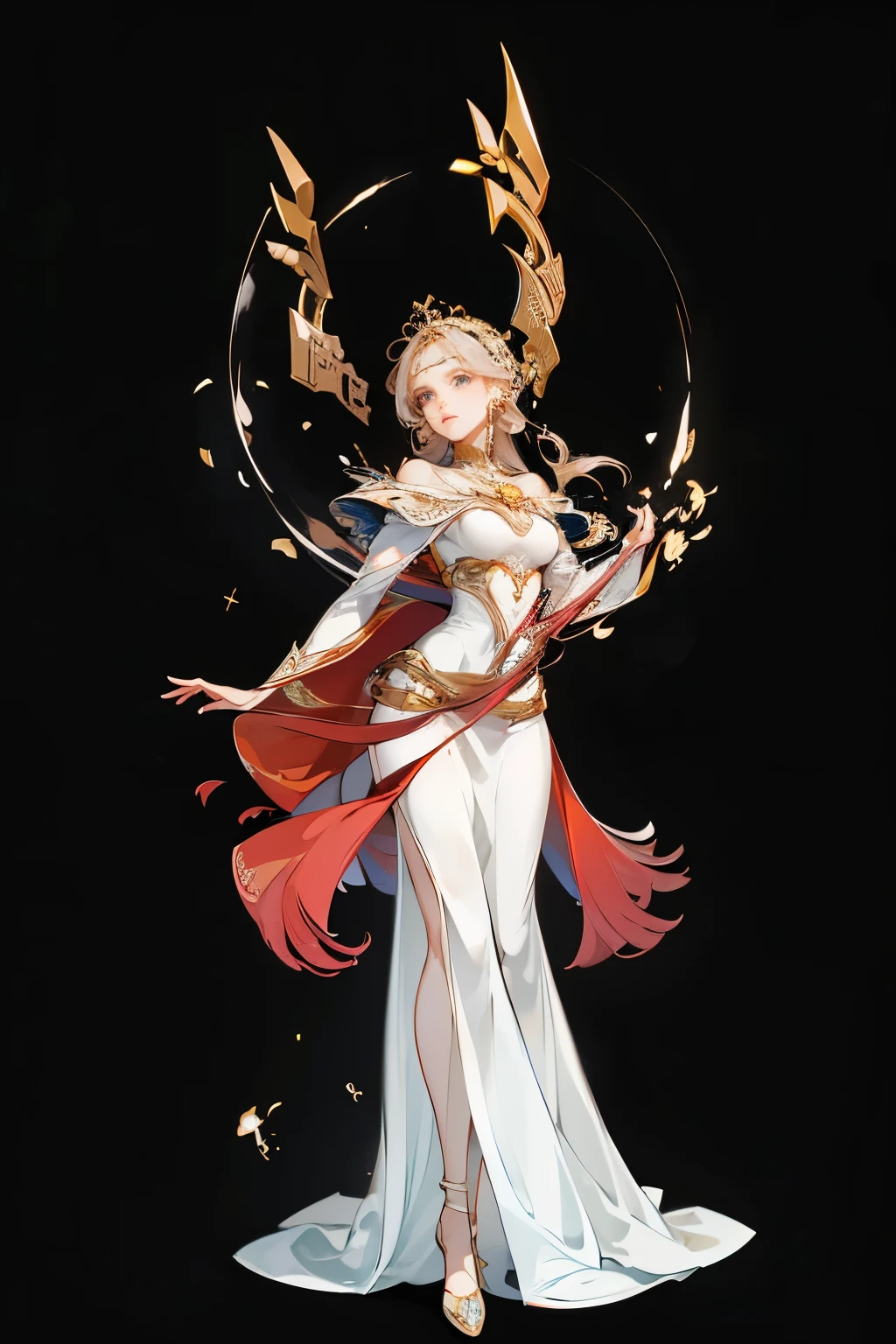 1 beautiful woman，Mage，Gorgeous long dress，Standing full body，Solitary，Clear facial features，Clean lines design，Transparent Background，(masterpiece，Top quantity，best quality，Ultra-high resolution，Clear facial features，beautiful eyes，Pretty Face)，raise your hand
