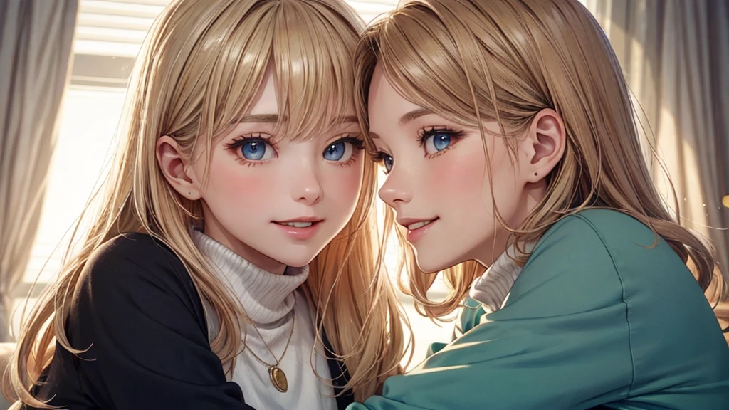 absurderes, (独奏:1.5,)ultra-detailliert,extremely beautiful detailed anime face and eyes,(Bangs parted in the middle:1.3),(Blonde hair with short twin tails:1.3), Shiny hair, Delicate beautiful face, red blush、(Deep Blue Eyes:1.3), White skin, hair clips,(Warm Summer Nights,romantic,whispering breeze,Moonlit path,memories,Forgiveness,transformational,growth), To melt even the most painful heart. Two people hugging each other on a summer night, bathed in the soft glow of moonlight. Hand in hand, Walk along the tree-lined avenue, During a walk