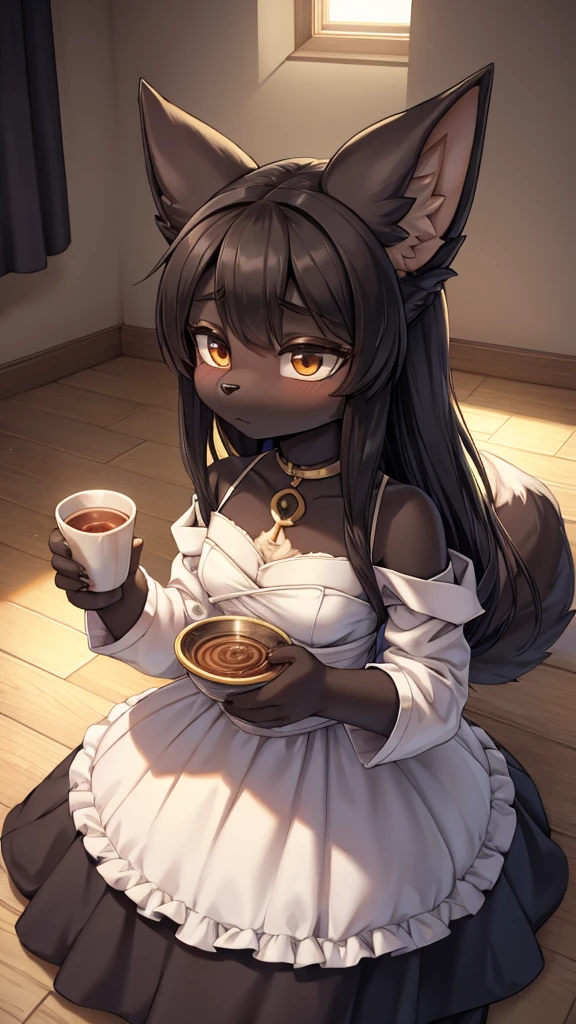 Wolf Girl，Black hair，Dark Skin，Dark skin，全身Black hair，furry，furry，hairy，hairy，cold表情，cold，cold，Three No，Three No女孩，Wolf ears，Wolf Tail，Long hair，Long hair，cold，loli，cute，Dress，晚Dress，noble风格，Dress裙，Long sleeve dress，Indoor background，cute，Dress，Close-up above the waist，flat chest，flat chest，a cup，Wolf ears，big ear，Dark Skin，Dark skin，noble，cool girl，Indoor background，Bedroom Background，Stained window glass，Soft Lighting，黑色Dress，Dress，loli，little girl，Wolf Girl，furry，拟人的Wolf Girl，Female wolves，beast