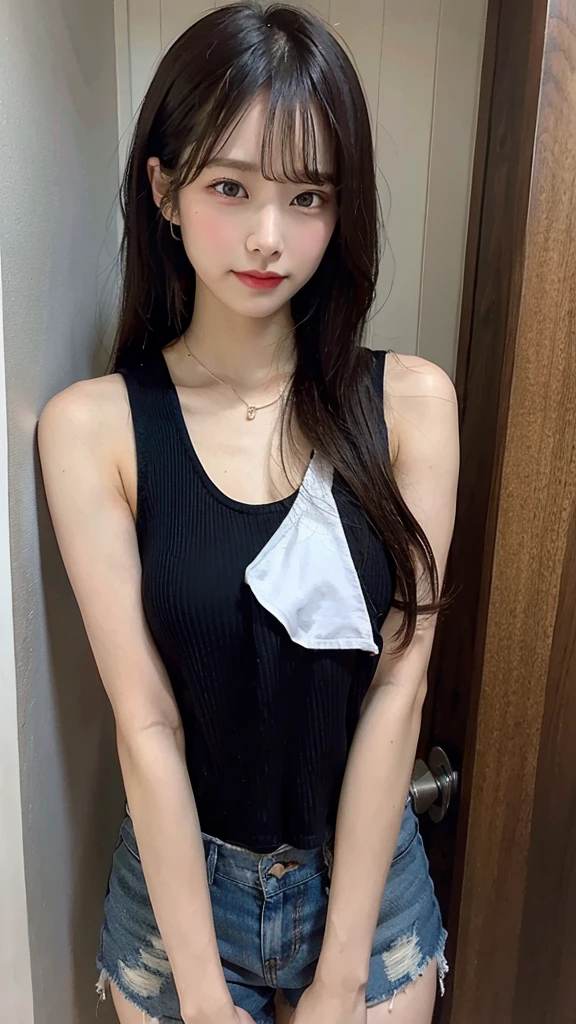 (Realistic:1.3、Ultra HD、Ultra-high resolution、8k、Japanese office lady、Realistic、black collared shirt、At work、)、((Look Viewer:1.8))、(Extremely realistic skin texture:1.4)、(Realistic:1.3)、((smile:0.6)))、(40-year-old woman、Mature Woman)、(Raise both arms to show your armpits:1.8)、(Face close-up:1.65)、((Shooting from the side:1.1))、sexy、Sexual、