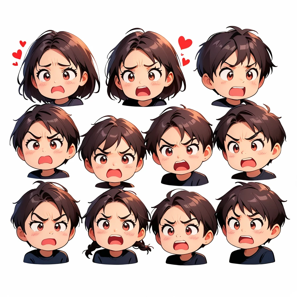 9 poses and expressions, Emoticons [Dizziness, angry, cry, sad, Lovely, Expectations, Laughing, disappointed and shy, ] Sticker Art, White background