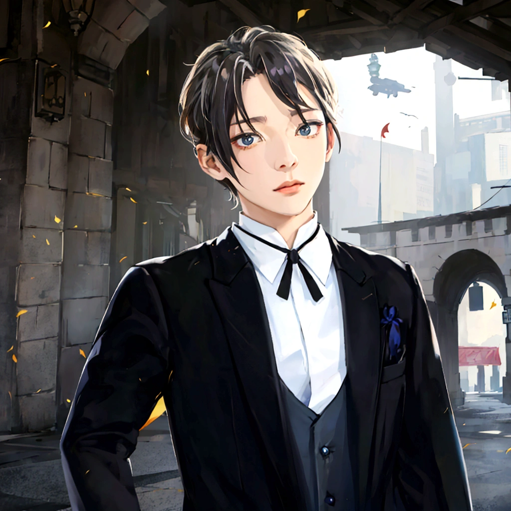 cool、Animated image of a man in a tuxedo standing on the street, A delicate androgynous prince, Inspired by Hisui Sugiura, Beautiful androgynous prince, inspired by Okumura Togyu, Inspired by Hiro Yamagata, inspired by Okumura Masanobu, inspired by Munakata Shikō, Inspired by Tessai Tomioka