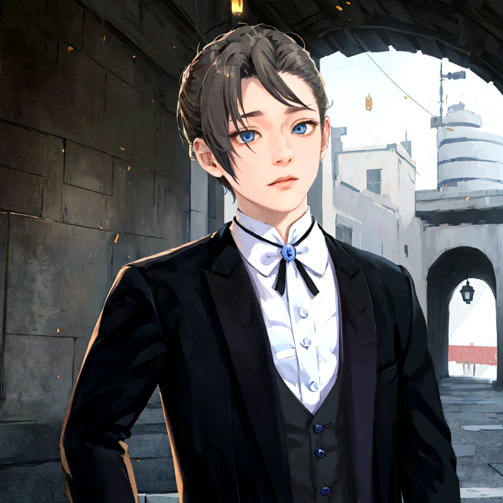 cool、Animated image of a man in a tuxedo standing on the street, A delicate androgynous prince, Inspired by Hisui Sugiura, Beautiful androgynous prince, inspired by Okumura Togyu, Inspired by Hiro Yamagata, inspired by Okumura Masanobu, inspired by Munakata Shikō, Inspired by Tessai Tomioka