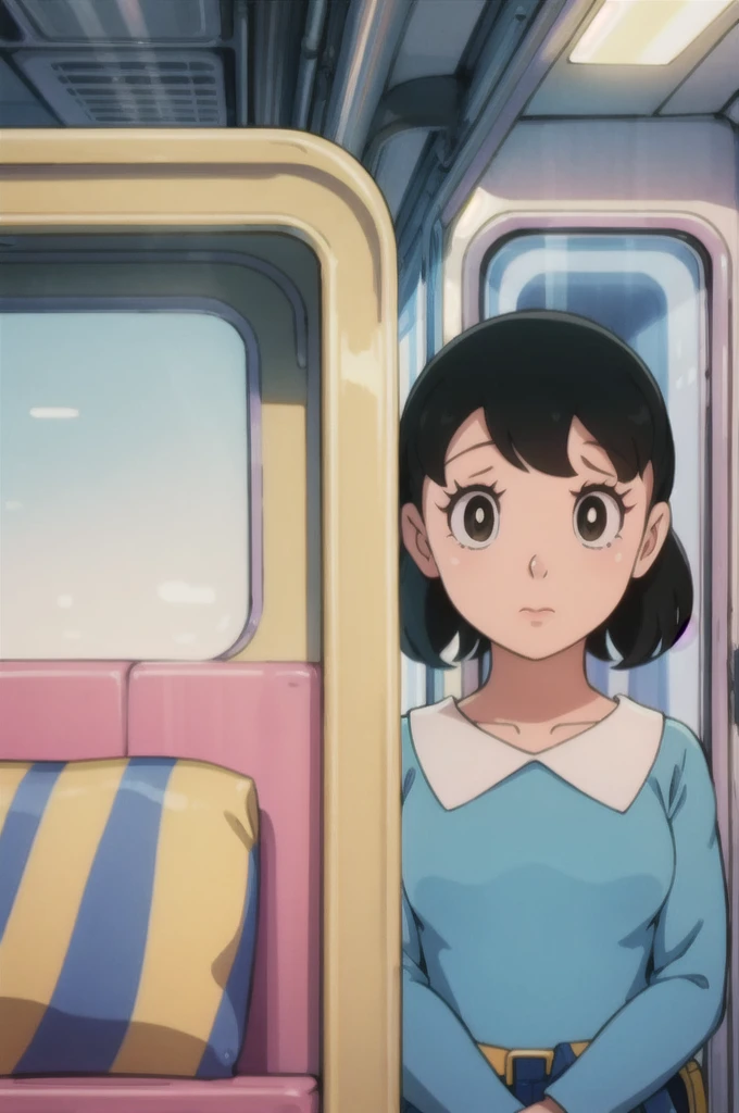8k  of a 1960s science fiction film by Wes Anderson, Vogue 1960s, pink pastel colors, yellow, cerulean, Unripe, There are people on top of a train, naturallight, psychedelia, strange futuristic, photorrealistic, hyper detailled, sharp focus, Intrinsic, Fuji 55mm films, drsizukachan1,,dress