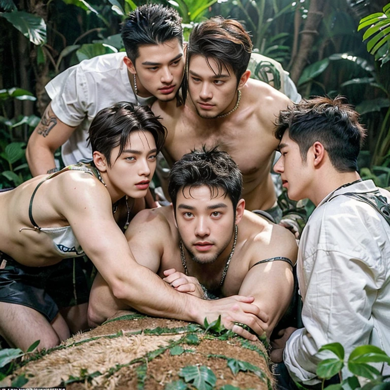 (((1 male kpop idol and a group of men - a young  male explorer with messy brown hair and tight erotidition jungle outfit is exploring the jungle when he comes across a group of ugly fat bastards mee also exploring the jungle and they fuck him))), ((gang)), ((( atttrace kpop idol x group of ugly bastards elderly fat hairy men ))), ((on all fours)), (jungle , ((indiana jones yaoi inspired)), (surrounded by fat cocks and tcles)
