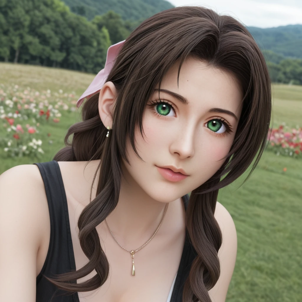 14-year-old Aerith Gainsborough and 14-year-old Tifa Lockhart holding colas on a hill with a beautiful night view