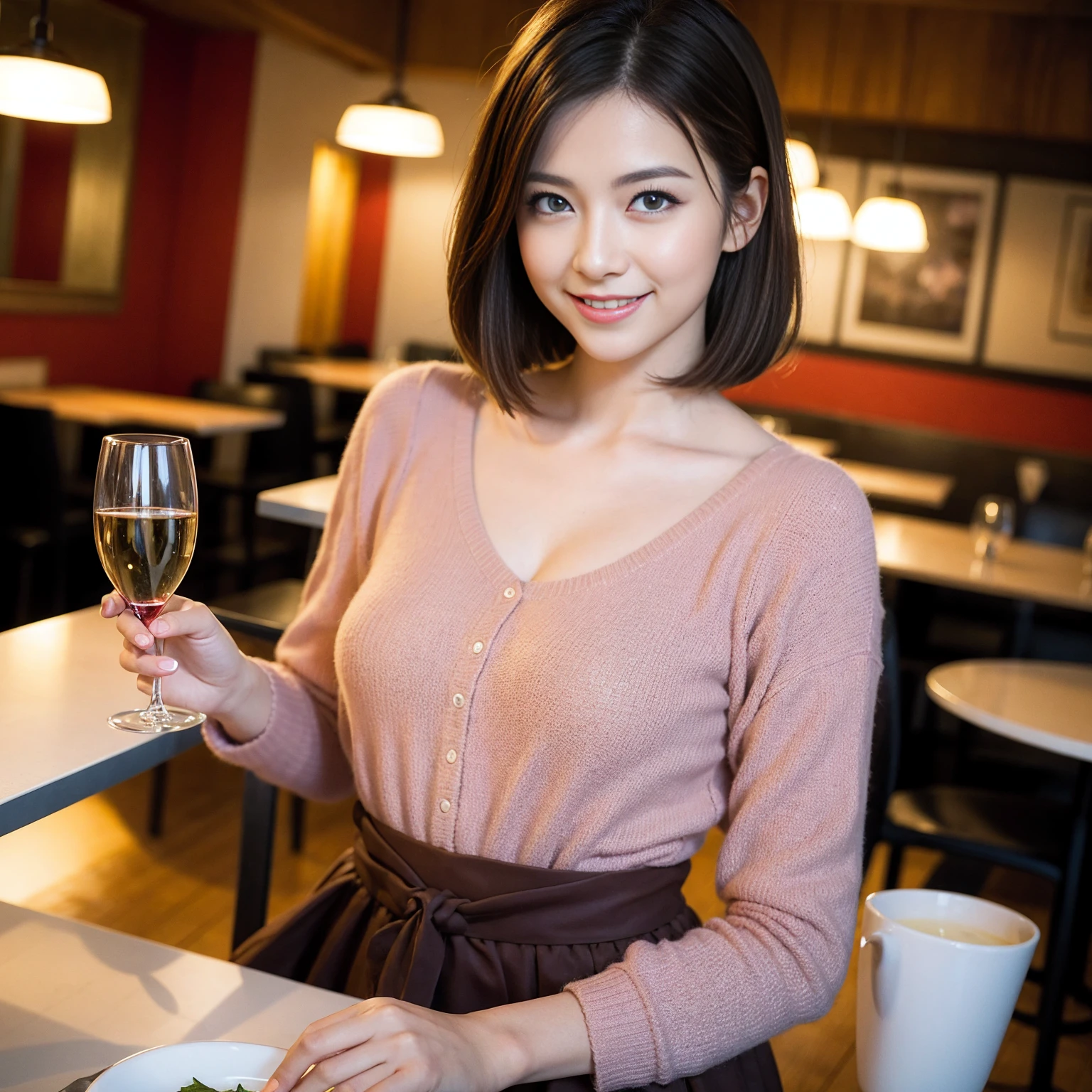 ((Highest quality、8k、masterpiece:1.3))、1 male、1 female,36 years old 39 years old、Slim Beauty、Beautiful couple、Upper Body、smile、 (Slim face), (The body is スリム), (Brown Hair), (Shortcuts), Japanese food、Soba、Japanese sake、Shochu 、Amazing view of the sunset sky and clouds、smileの美しさ、sparkling wine、Long sleeve shirt、dress、White wine, wine glass, Beautiful fine grain, Depth f/2,saturation, High Contrast, Strong light and shadow,Moist Body:1.5、 texture、The hair is very shiny、