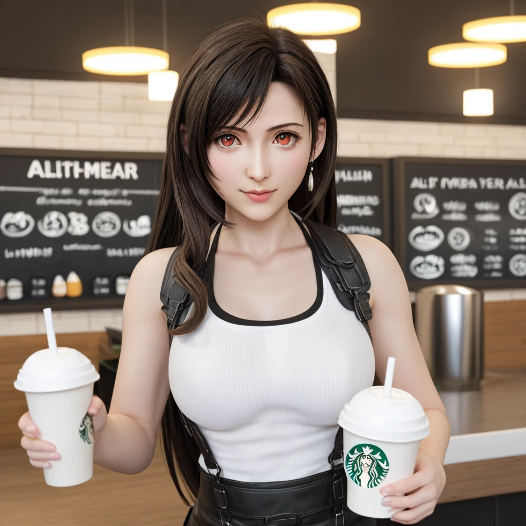 14-year-old Aerith Gainsborough and 14-year-old Tifa Lockhart fighting inside a Starbucks