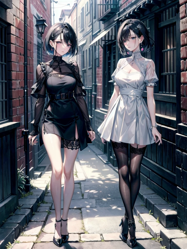 Best image quality, high image quality, masterpiece, black hair Park Walk Shy smile The wind blows and you can see you perfectly  girl Not wearing panties Two girls I can see the crack of the NSFW Beautiful braless undressing ,,, Doing,,