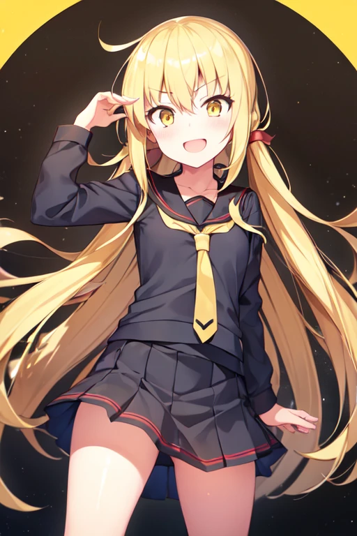 1girl, satsuki, kantaicollection, serafuku, blonde_hair, long_hair, yellow_eyes, serafuku, smile, crescent_pin, open_mouth, necktie, (masterpiece), high resolution, 8k, best quality
