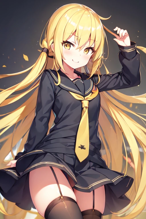 1girl, satsuki, kantaicollection, serafuku, blonde_hair, long_hair, yellow_eyes, serafuku, smile, crescent_pin, open_mouth, necktie, (masterpiece), high resolution, 8k, best quality
