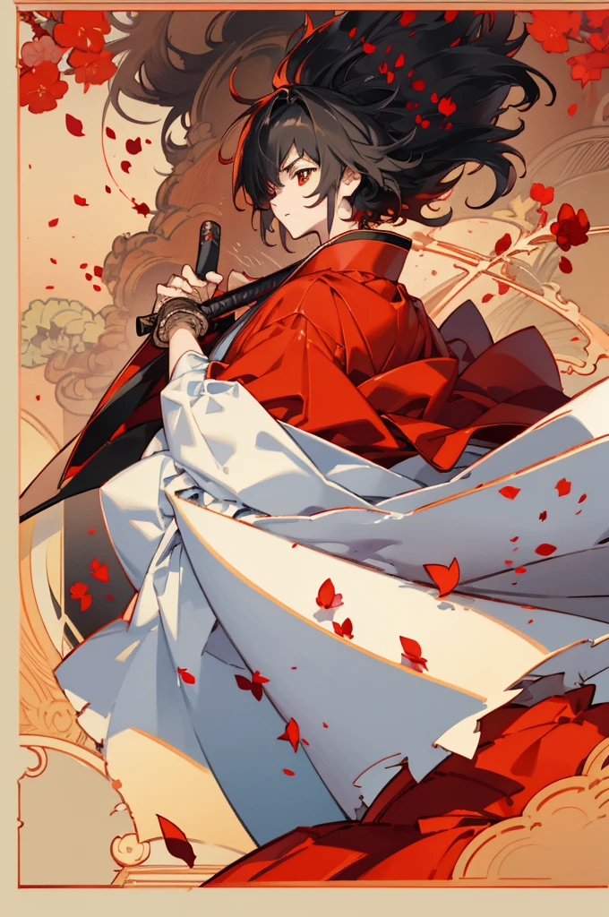 Ultra-realistic 8k CG, masterpiece, ((ultra-detailed background, delicate pattern, intricate details)), best quality, very detailed face, extremely detailed eyes and face, extremely detailed eyes, 1girl, samurai, solo, robe<red>, [(red background:1.6)::0.5], full body, in profile, long hair, black hair, red eyes, red highlight, sharp eyes, floating Red Smoke:1.8, Knife light artifact, , flame, thick smoke:1.6, river<lora:standingFullBodyWithBackgroundStyle_v10Offset:1> <lora:sunAndShadow_v10:0.4>