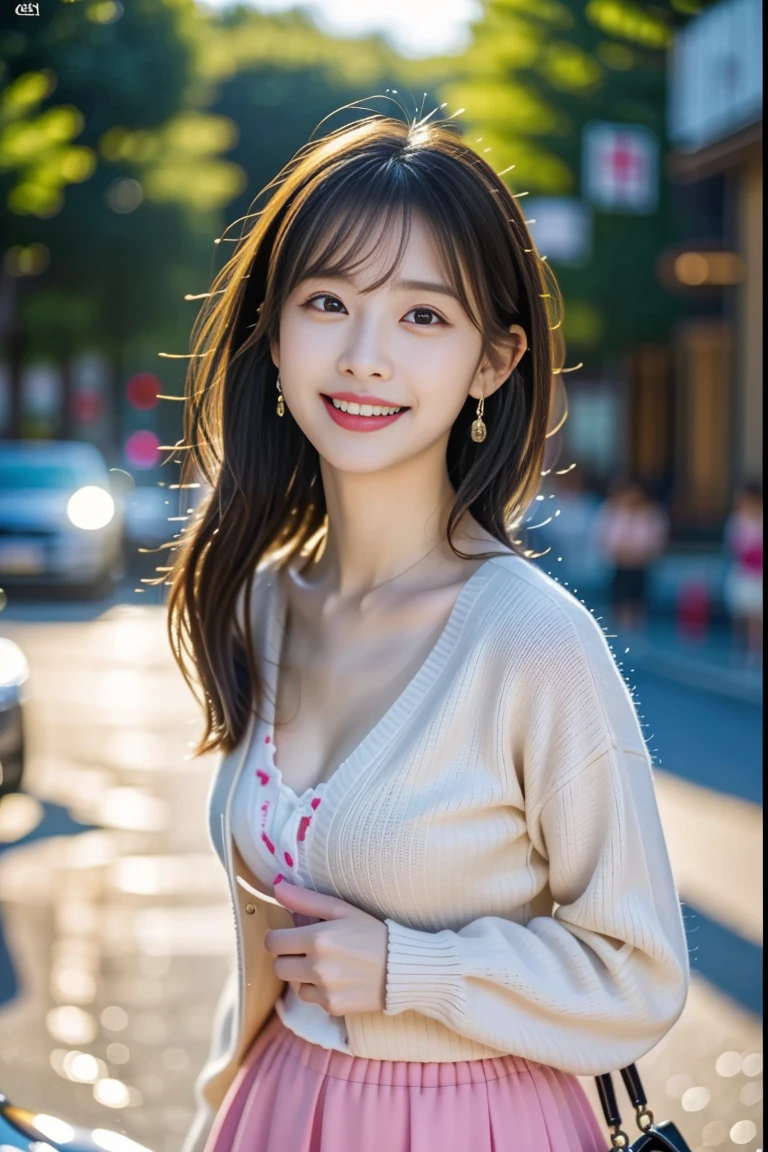 (8k、RAW Photography、top-quality、masuter piece:1.2)、ultra-detailliert、ultra res、(realisitic、rialistic photo:1.37)、portlate、high-definition RAW color photography、Professional Photography、highly detailed and beautiful、ighly detailed、8K wallpapers、amazing detailed、huge filesize、Official Art、Highly detailed CG Unity 8k wallpapers、highly detailed beautiful girl、extra detailed face、extremely detailed eye、highlydetailed skin、extremely detailed fingers、highly detailed nose、very detailed detailed mouth、Perfect Anatomy、highly detailed back ground、Highly detailed clothing、女の子 1 人、(18:1.2)、Teen、Cute little girl s、famous Japan idol、cute little、Realistic body、小柄、de pele branca、glistning skin、Slim body、handsome body、brown haired、Short constricted curly hair、(Blunt bangs:1.2)、a smile、kawaii、zora々Right、kawaii faces、lifelike face、Delicat eyes、Sauce order、onepiece、skirt by the、耳Nipple Ring、Looking at the camera、cowboy  shot、front facing、Standing、Contrapo, high street, public, 动态照明,cafes