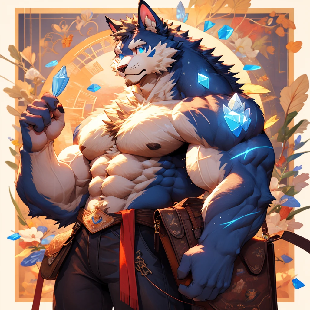 Top quality, best quality, kaleidoscope, rzminjourney, Vector Art, High-quality illustrations by Alfons Mucha, masterpiece(Beast field, Furry personification)Logo, round, Colorful flowers,,Muscular, Giant, huge, fan, Strong, huge的肱二头肌, Massive pectoral muscles, dog, Big bulge, Strong body,Perfect limbs,Mature men(男性可以Pregnant),Pregnant,Extra big belly,Rub your belly,Chubby