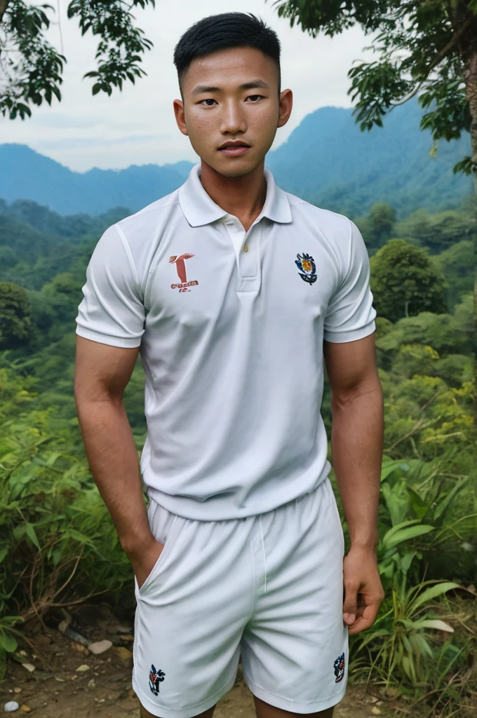 独奏: 1.5, (As a matter of fact, Masterpiece, 8k HD, good light quality, sportswear, fit the face, complicated details), A handsome, muscular young Korean man. , 20 years old, be happy, smile brightly, detailed face, delicate eyes, มองดูsky, Wear a navy tight T-shirt.:1.6, period, black eyes, Black hair color, ผมsmooth, smooth, outdoor sports, Along the garden, Sunny,sky，Surreal，Awesome details，Highest quality，real，Open your mouth to talk. , Close your eyes.