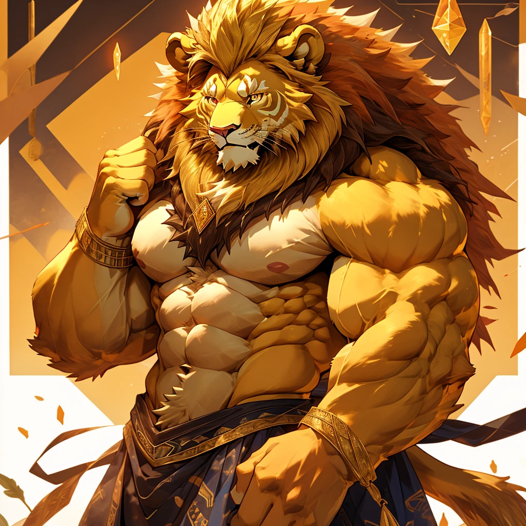 (a lion and a man),(best quality,realistic:1.37),detailed face and body,human body merged with a lion,half-human half-lion creature,mane blending with hair,sharp focus,ultra-detailed muscles,powerful expression,ferocious eyes,regal posture,dramatic lighting,mixture of human and animal instincts,vivid colors,portrait,animal-human hybrid,roaring lion,strength and grace combined,mythical creature,unleashed power