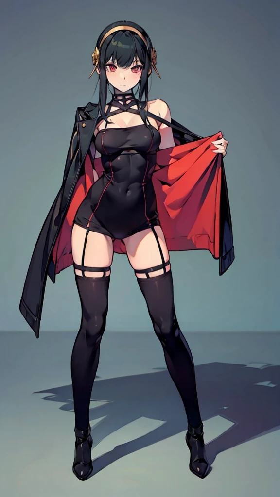 female human, BDSM, (rope bondage), (helpless), crimson hair, black hooded jacket, black shirt, black shorts, tights socks, (big breasts)