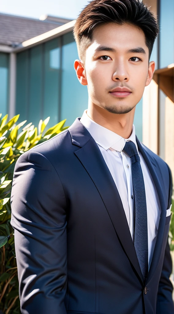 ((Highest quality, 8K, Masterpiece:1.3)),Thailand Laos Burma Asia,Thai man buzz haircut,A handsome Asian sport  short hair,a muscular beard,and big muscles.,１A man who has,yo,Good appearance,Beautiful nose,Detailed eyes and face,beautiful light,(studio),high resolution,(Look at the viewer.),Fine mouth,whole body:1.5,perfect shape:1.3,Picture of both shoulders:1.3,(t-shirt:1.2),black cargo pants,wristband,landscape,(The background is  Bokeh:1.2),on the sea,(fur-trimmed_jacket:1.2),