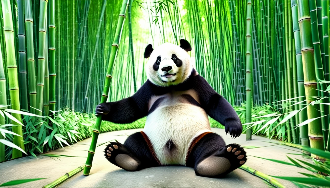 Naked black woman riding a panda bear