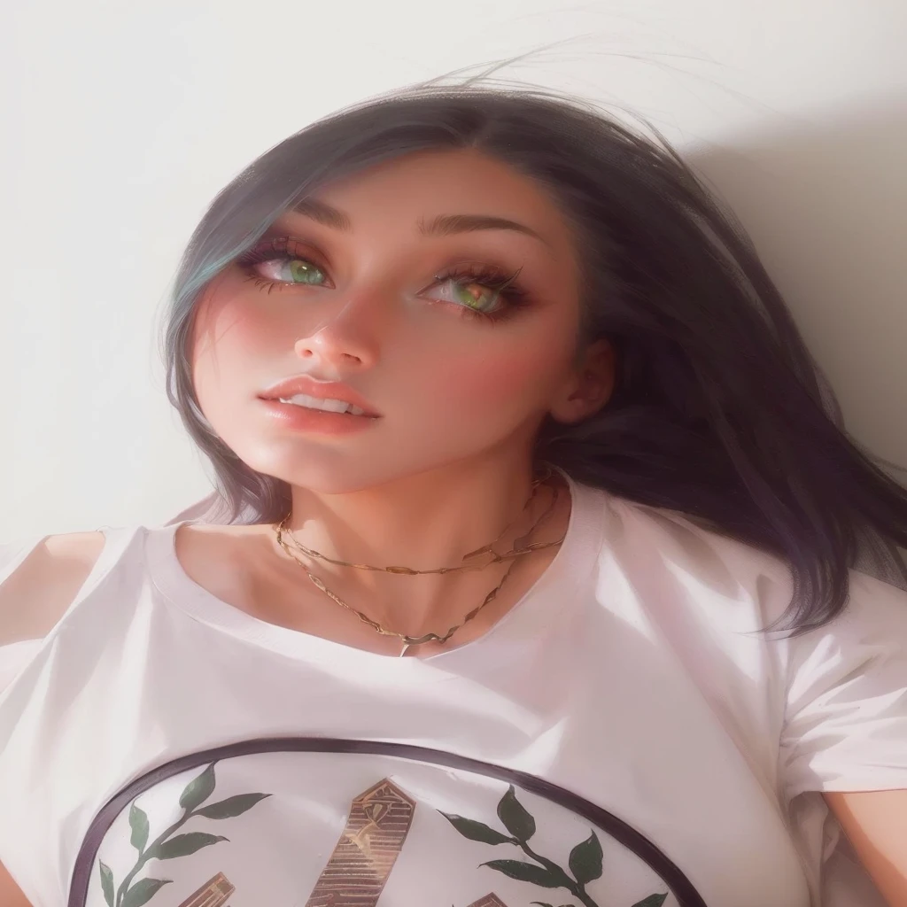 masterpiece, best quality, (extremely detailed CG unity 8k wallpaper, masterpiece, best quality, ultra-detailed, masterpiece, best quality, 1girl, solo, crop top, denim shorts, choker, (graffiti:1.5), paint splatter, arms behind back, against wall, looking at viewer, armband, thigh strap, paint on body, head tilt, bored, multicolored hair, aqua eyes, headset, Tatsumaki,