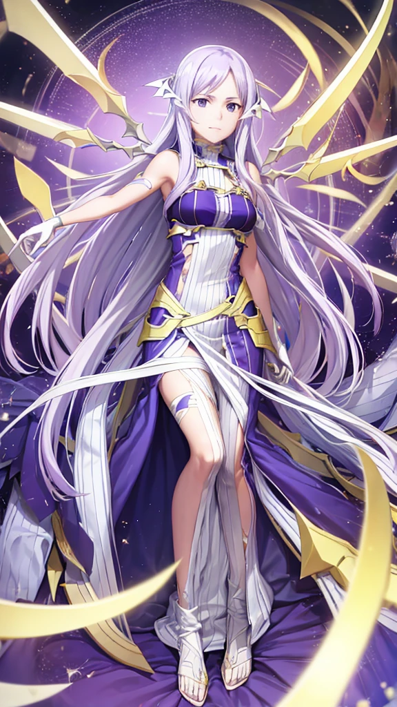 quinella, absurdly long hair, (purple eyes:1.1), long hair, parted bangs, purple hair, very long hair, hair ornament, smile, Solus_SAO_A