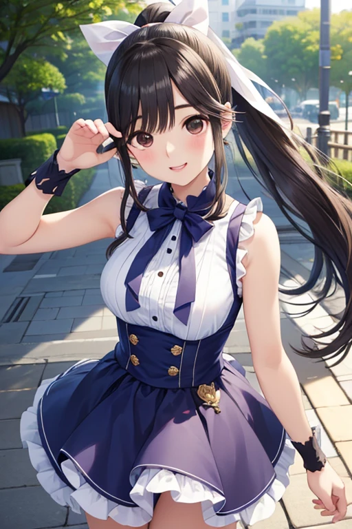 Gaoling loves flowers、Shiny brown hair, Long Hair、Ponytail with ribbon, Beautiful brown eyes、smile、Sparkling eyes, (Fine grain)、Ultra-detailed eyes、Very detailedな顔, Very detailedな目,

masterpiece,Highest quality,High resolution,Very detailed,masterpiece, Highest quality, High resolution, 

Flying debris、Highest quality、shape、Very detailedな、The finer details、High resolution、8K デンデ wallpaper、完璧なダイナミックな構shape、Fine and beautiful eyes、
sleeveless white mini dress、Bold sexy pose、はにかんだsmile、Harajuku Style、20-year-old girl、Cute type、sexy shot looking at camera、