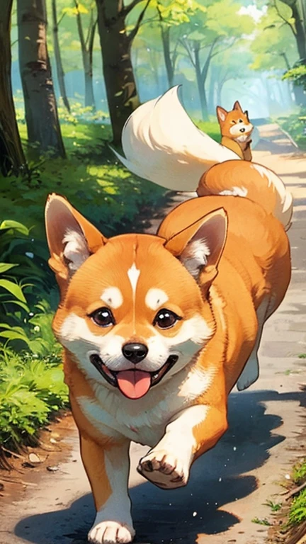 smile、Running through the forest、puppy、for example（Shiba Inu、Chihuahua）、Stick your tongue out and cheer up