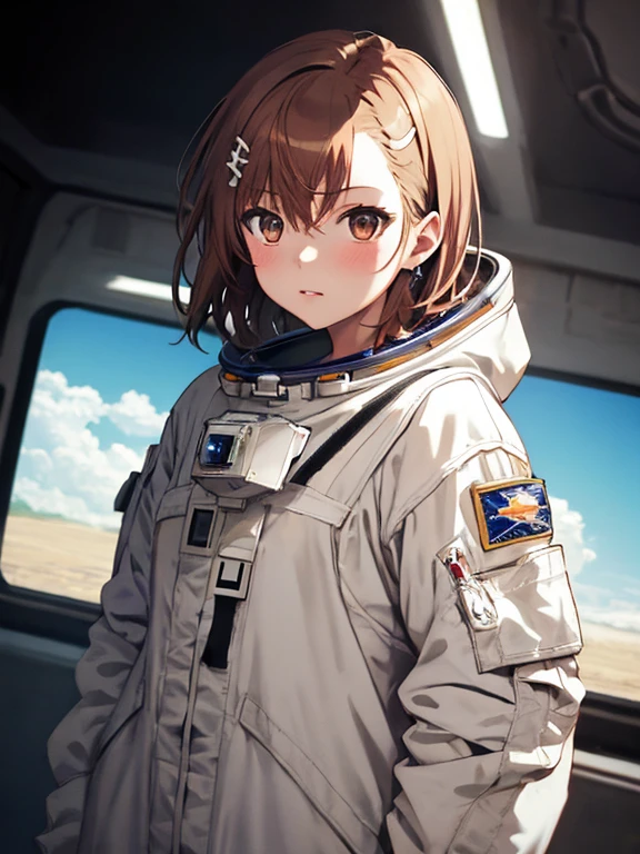 astronaut, (masterpiece), highest quality, Misaka Mikoto, 1girl, uhd, retina, masterpiece, ccurate, anatomically correct, textured skin, super detail, high details, high quality, best quality, highres, 4K