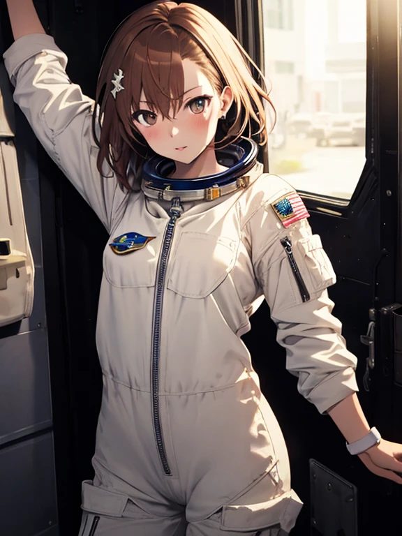astronaut, (masterpiece), highest quality, Misaka Mikoto, 1girl, uhd, retina, masterpiece, ccurate, anatomically correct, textured skin, super detail, high details, high quality, best quality, highres, 4K