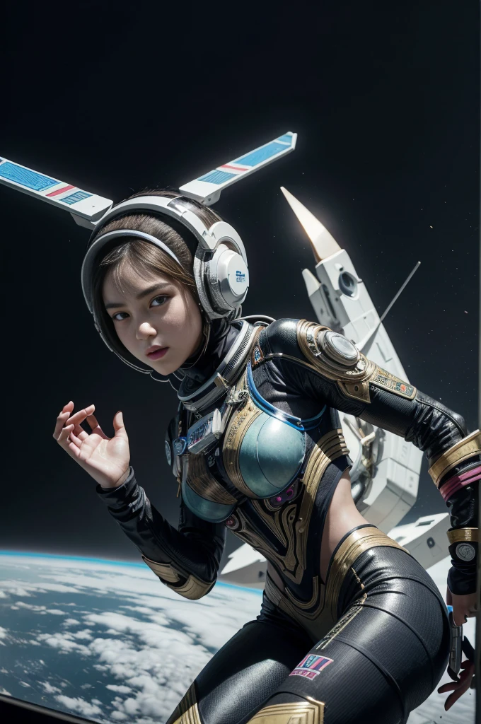 Masterpiece，The best qualities，Very high resolution，8K，((Portrait))，((Head close-up))，Original photo，real photo，Digital Photography， (Cyberpunk-style female cops of the future world)，(Fighting girl)，22-year-old girl，(A hairstyle of random color)，An eye rich in detail，((Lachrymal nevus))，lip gloss，(Elegant and charming，Indifferent and noble)，(Future combat clothing full of mechanical style，A garment that combines the characteristics of a police uniform，A fancy badge，An intricate pattern of clothing，Glittering jewels，Joint Armor，Metallic luster)，Cyberpunk Characters，Future Style， Photo poses，Street background，Movie lights，Ray tracing，Game CG，((3D Unreal Engine))，oc rendering reflection texture, (astronaut:1.5)