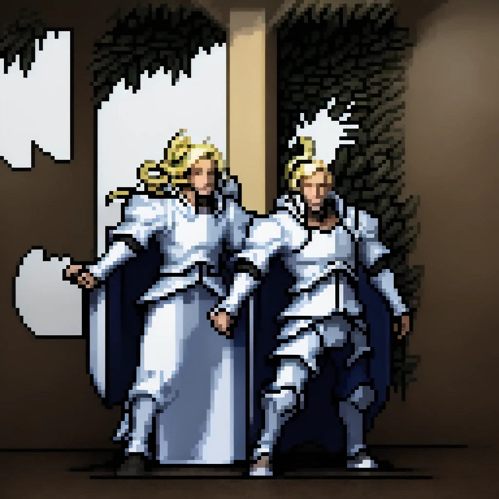 Man long blonde hair blue eyes white skin knight outfit 