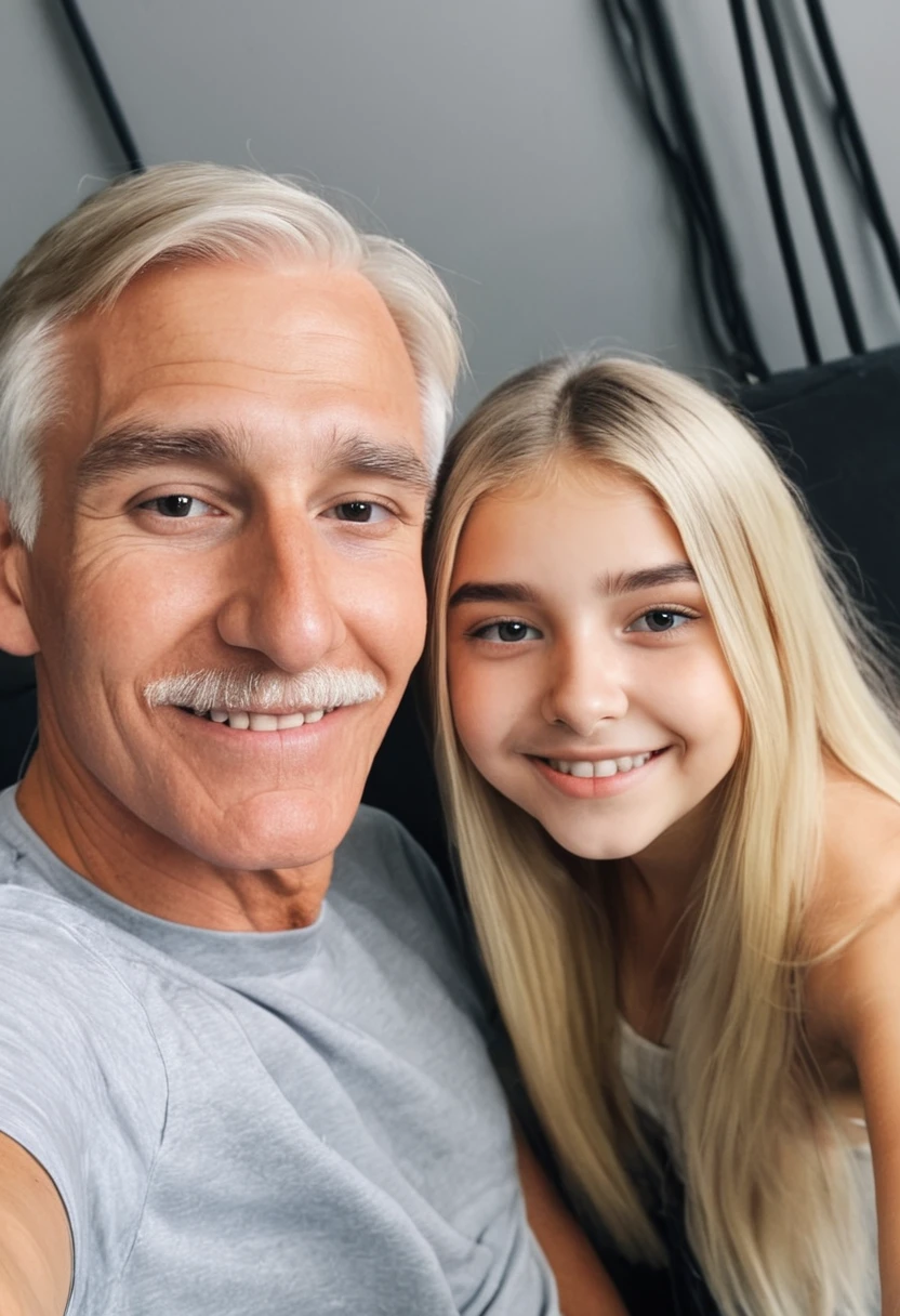 Blonde teen taking selfie with a older man