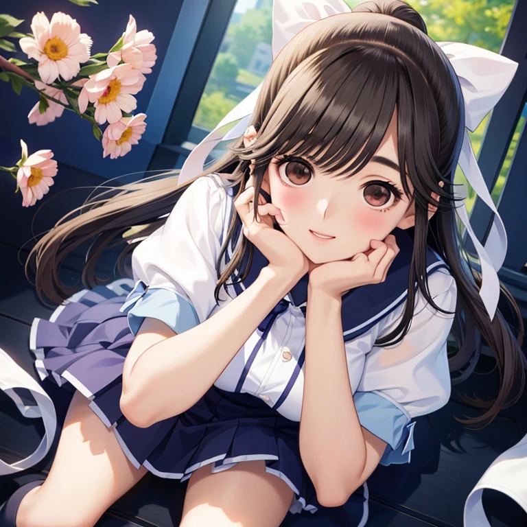 Gaoling loves flowers、Shiny brown hair, Long Hair、Ponytail with ribbon, Beautiful brown eyes、smile、Sparkling eyes, (Fine grain)、Ultra-detailed eyes、Very detailedな顔, Very detailedな目,

masterpiece,Highest quality,High resolution,Very detailed,masterpiece, Highest quality, High resolution, 


Anime girl in uniform、超Realisticな 、超Realisticな 、Realistic 、Photorealistic Animation girl render、Photorealistic Animation、3D Anime Real、Realistic anime CG art、Realistic Anime 3D Style、Ultra realistic anime、Bunching hair with your hands、Careful beauty underarm、Cute school girl、Enchanting anime girl、Natural white underwear under a miniskirt、