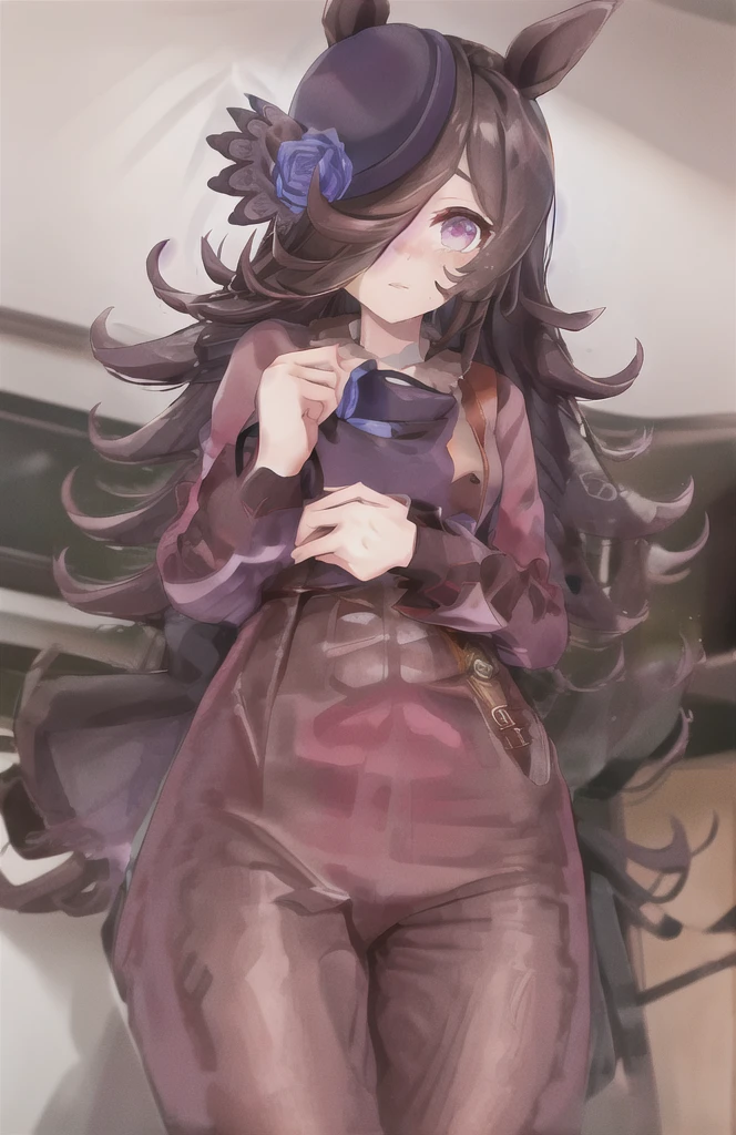 Rice Shower,(masterpiece),figure,(Rice Shower \(umamusume\)),Brown Hair,Long Hair,Purple eyes,Swept-apart bangs,Long bangs,Long Hair,Small breasts,Hair covering the right eye, No clothes,Are crying,rape,