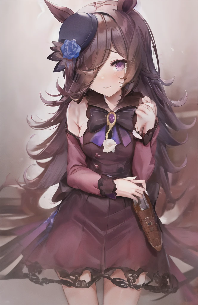 Rice Shower,(masterpiece),figure,(Rice Shower \(umamusume\)),Brown Hair,Long Hair,Purple eyes,Swept-apart bangs,Long bangs,Long Hair,Small breasts,Hair covering the right eye, No clothes,Are crying,rape,