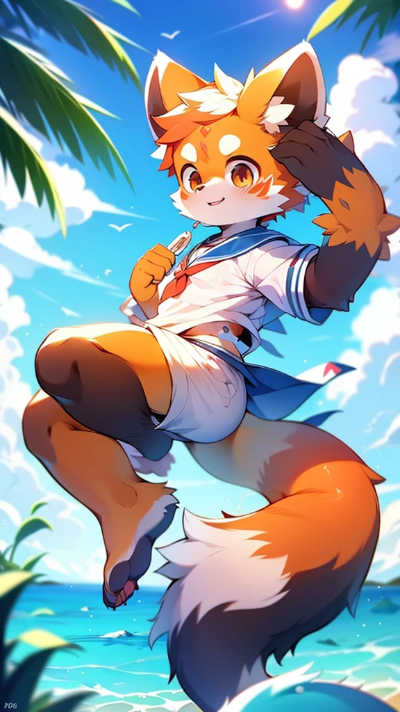 Red Panda Boy,male,One person,Ocean,Sailor suit