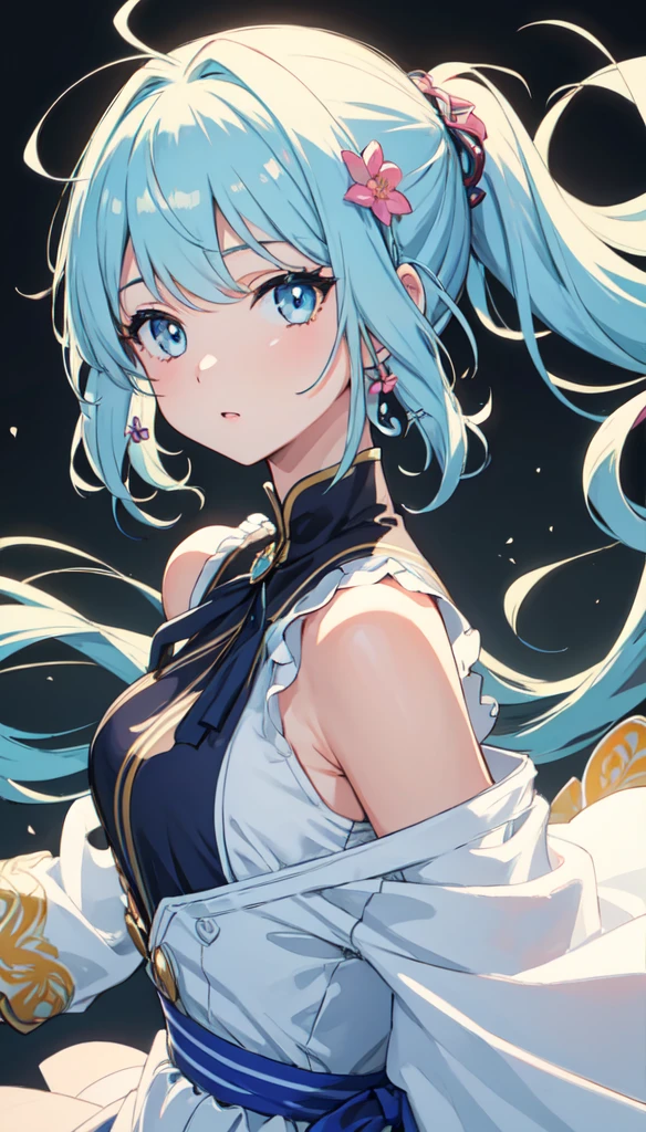 Miku Hatsune, alta definicion, kimono, alta definicion, alta definicion, flaming eyes, evil eyes, devil girl, sucubo, shes atack de camera, sensual pose.