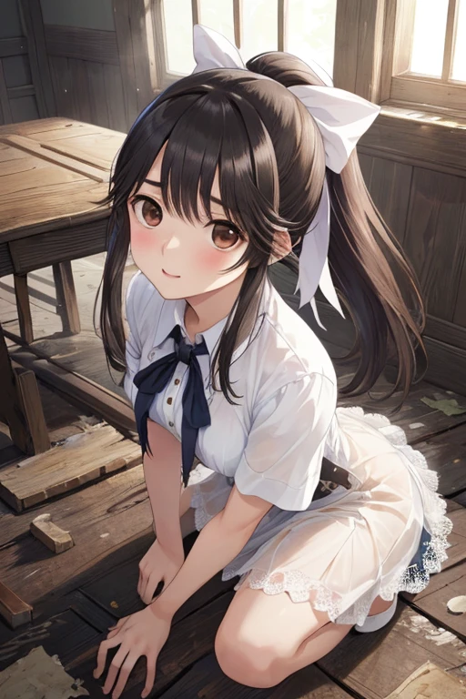 ,
Gaoling loves flowers、Shiny brown hair, Long Hair、Ponytail with ribbon, Beautiful brown eyes、smile、Sparkling eyes, (Fine grain)、Super detailedな目、Very detailedな顔, Very detailedな目,

masterpiece,Highest quality,High resolution,Very detailed,masterpiece, Highest quality, High resolution, 


(One girl:1.3), Cinematic Light,  (masterpiece, Highest quality, Highest quality, Official Art, beautifully、aesthetic:1.3), Very detailedな,Most detailed,(Super detailed),((Very delicate and beautiful)), ((Crouching in an abandoned house in the dark night)), From above, Rainy, alone, chest,  (((Black lace inner))), 開いたchest, 26 years old, Unsettled Gaze, Torn clothes, Concerned, Embarrassing, (look up:1.4)