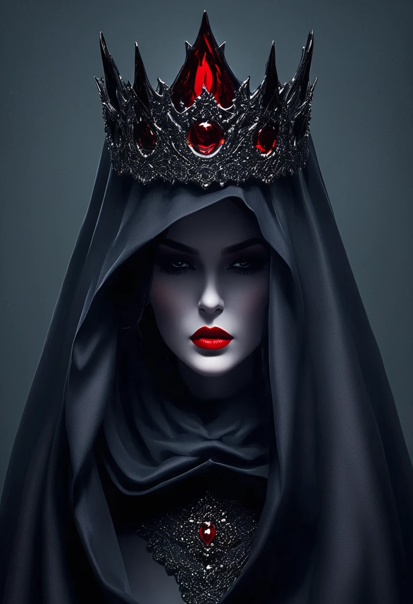 Dark Queen，The cloak covers the eyes，Red lips