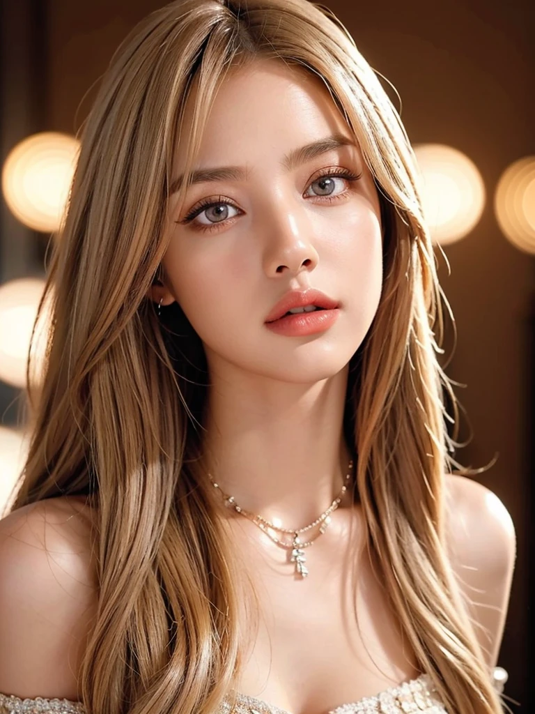 1girl, beautiful detailed eyes, beautiful detailed lips, extremely detailed eyes and face, long eyelashes, long blonde hair, bare shoulders, brown eyes, jewelry, full body, necklace, off-shoulders, sweater, realistic, sexy, photorealistic, 8k, high quality, masterpiece, hyper detailed, intricate details, cinematic lighting, sharp focus, vibrant colors