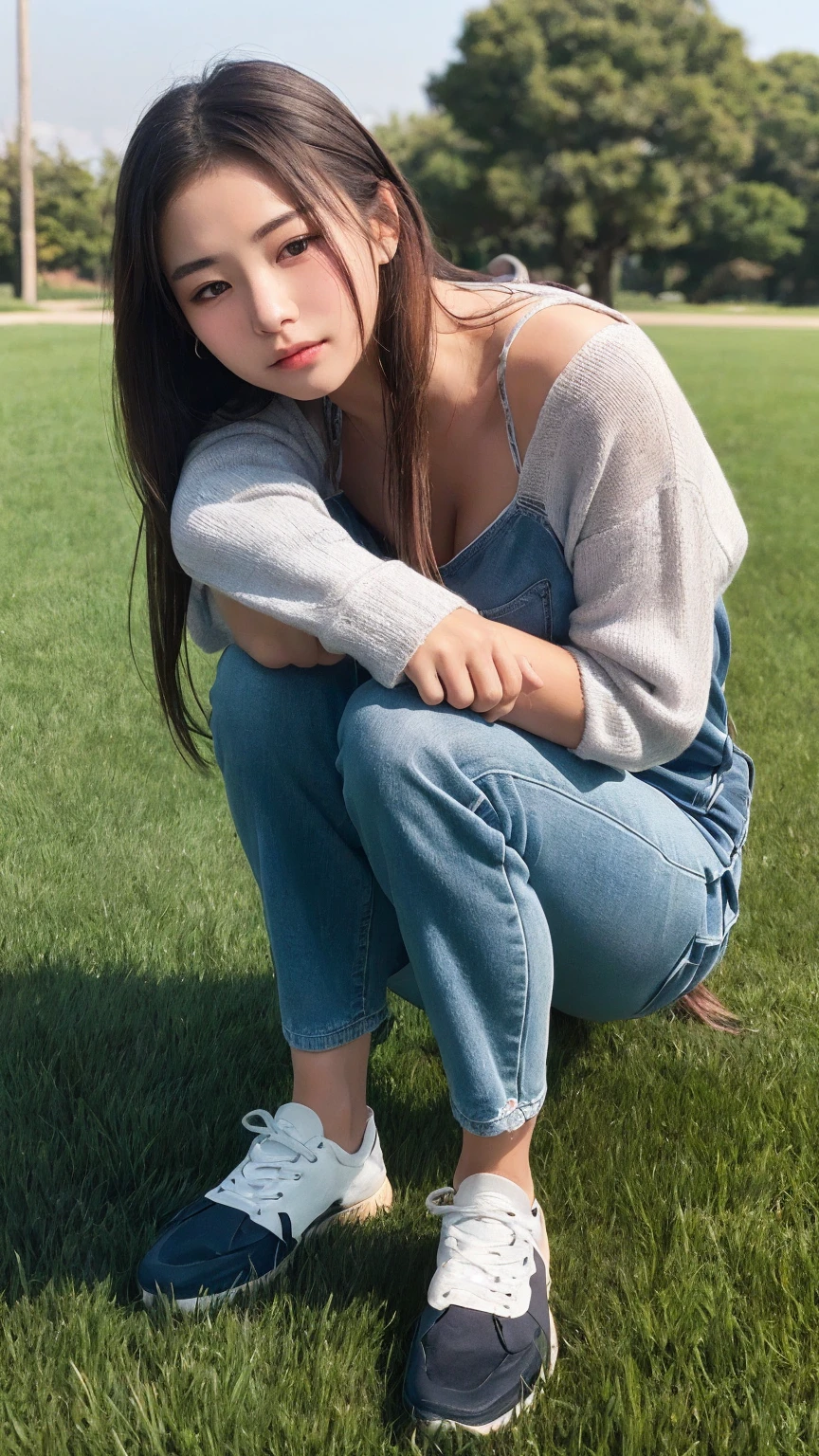 (((Masterpiece))), 1girl, one eye closed, cute, cute art, cute, kawaii, left eye closed looking at viewer, high quality, hair style French Braid, dress blue, white long tube socks, sneakers white, terrace, PRAYING HANDS, PRAYING HANDS, PRAYING HANDS, PRAYING HANDS, Sitting