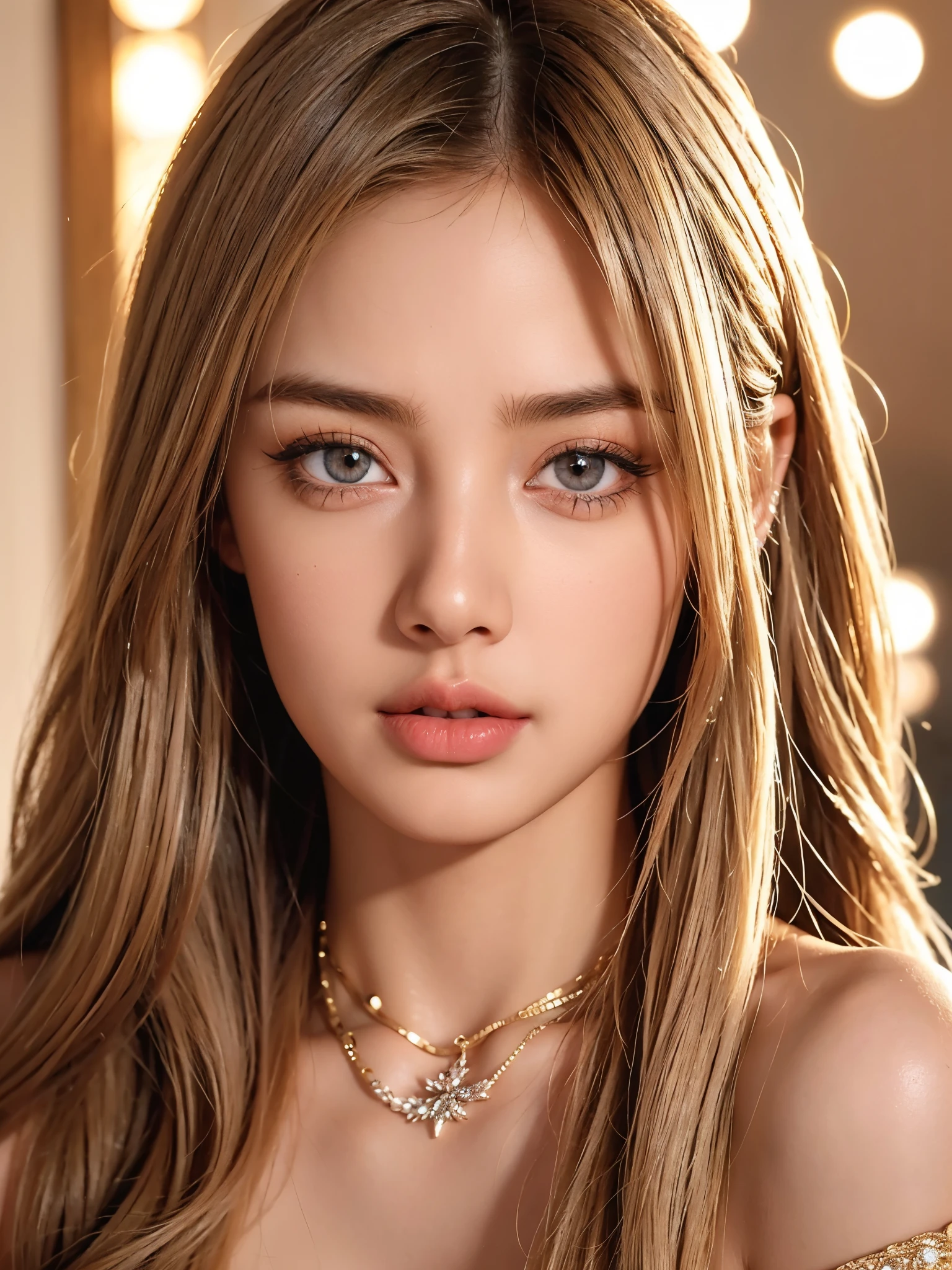 1girl, beautiful detailed eyes, beautiful detailed lips, extremely detailed eyes and face, long eyelashes, long blonde hair, bare shoulders, brown eyes, jewelry, full body, necklace, off-shoulders, sweater, realistic, sexy, photorealistic, 8k, high quality, masterpiece, hyper detailed, intricate details, cinematic lighting, sharp focus, vibrant colors