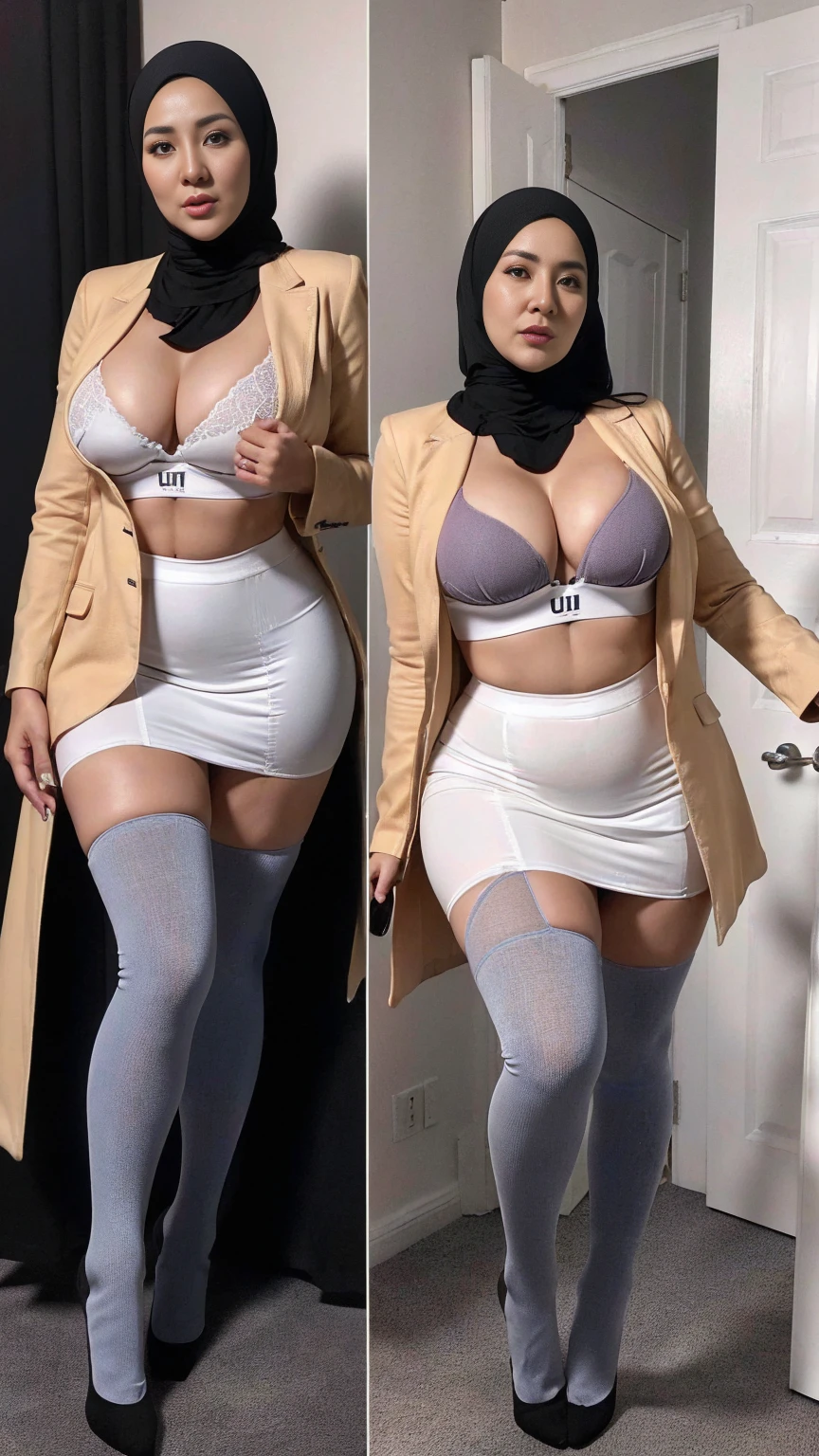 alta qualidade, mulher adulta, mulher sexy, vestido preto longo, middlebreasts, hijab, Islamic clothing, corando, seios sendo mostrados, sem roupas por cima, panthyhose, pose sexy, nua, Islamic Race