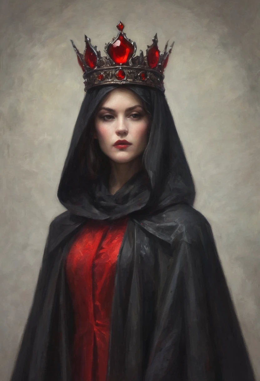 Mysterious black cloak，Red crown