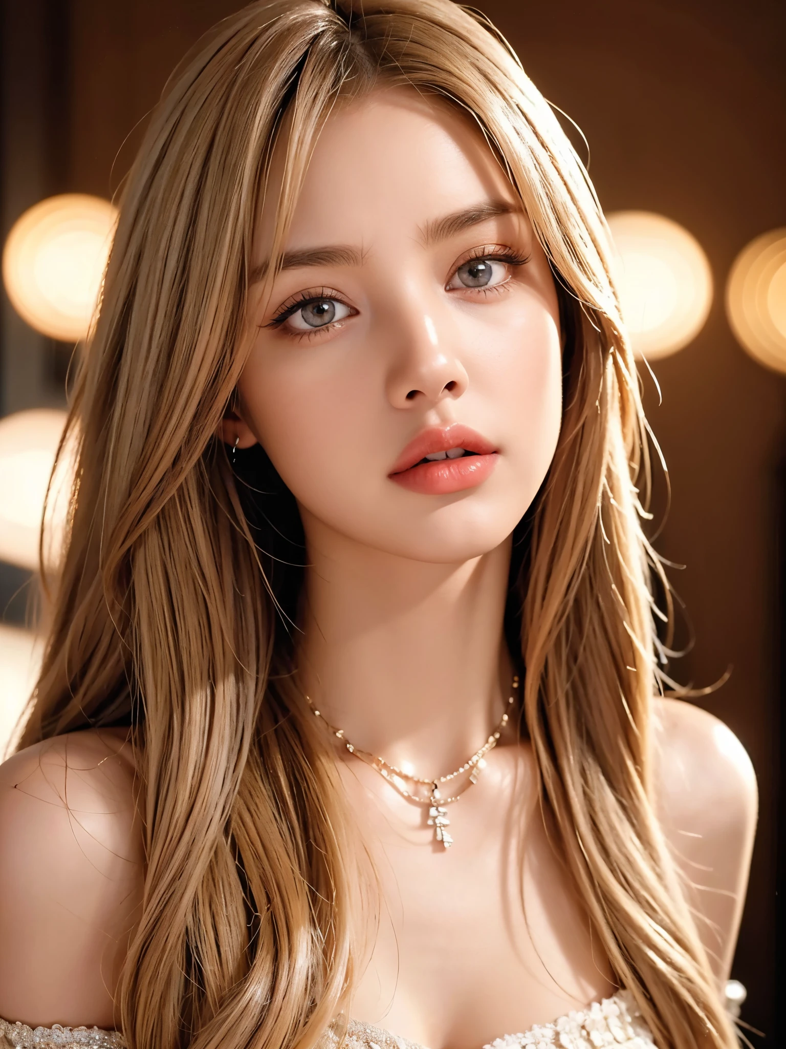 1girl, beautiful detailed eyes, beautiful detailed lips, extremely detailed eyes and face, long eyelashes, long blonde hair, bare shoulders, brown eyes, jewelry, full body, necklace, off-shoulders, sweater, realistic, sexy, photorealistic, 8k, high quality, masterpiece, hyper detailed, intricate details, cinematic lighting, sharp focus, vibrant colors